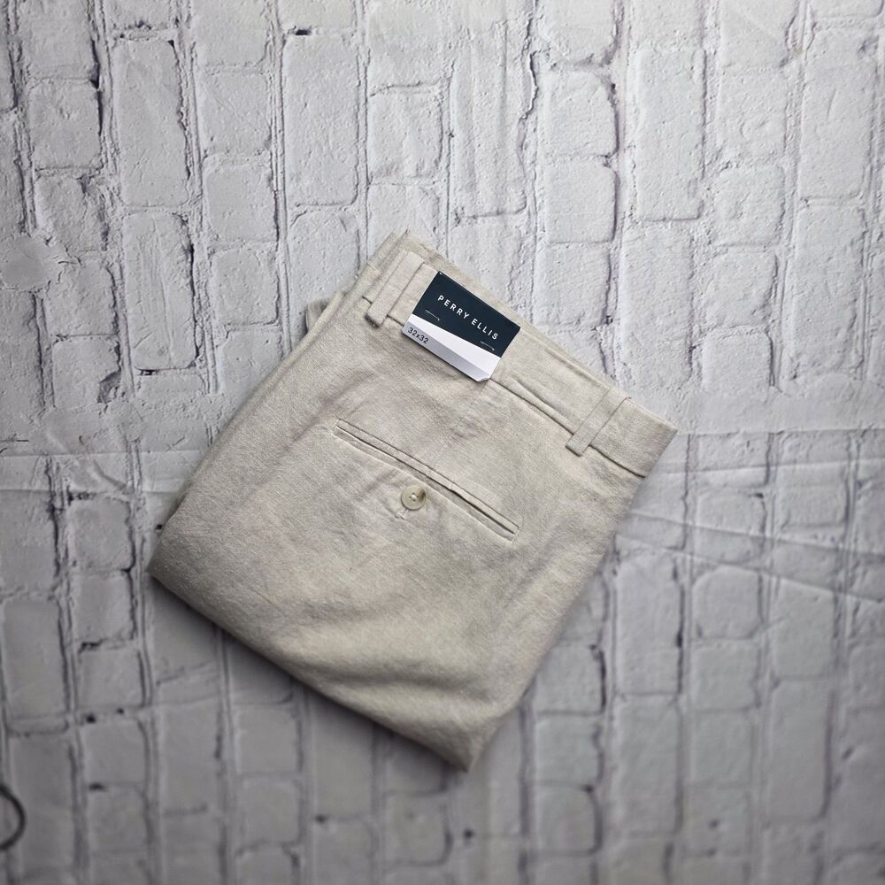 Perry Ellis NWT Beige Linen Blend Pants Size 32x32